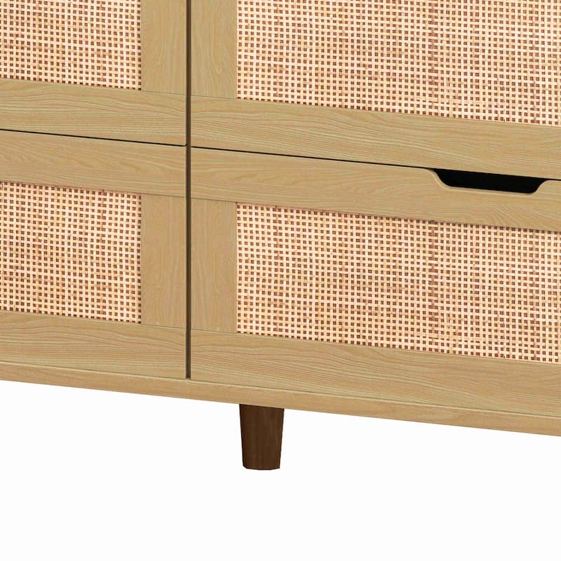 43.31"6-Drawers Rattan Storage Cabinet Rattan Drawer with LED Lights and Power Outlet