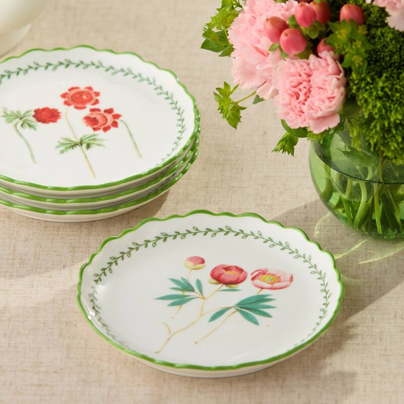 Certified International Mirabella 6" Canape/Luncheon Plates, Set of 4 Assorted Designs - 6.00"L x 6.00"W x 0.75"H