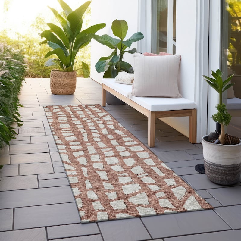 Machine Washable Indoor/ Outdoor Chantille Modern Abstract Rug - Paprika - 2'3" x 7'6"