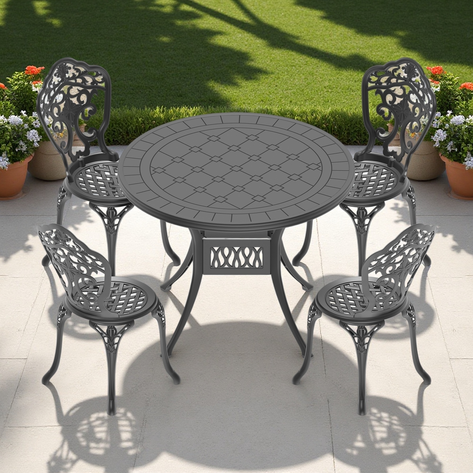 5-Piece Outdoor Aluminum Dining Set with Round Table and 4 Chairs