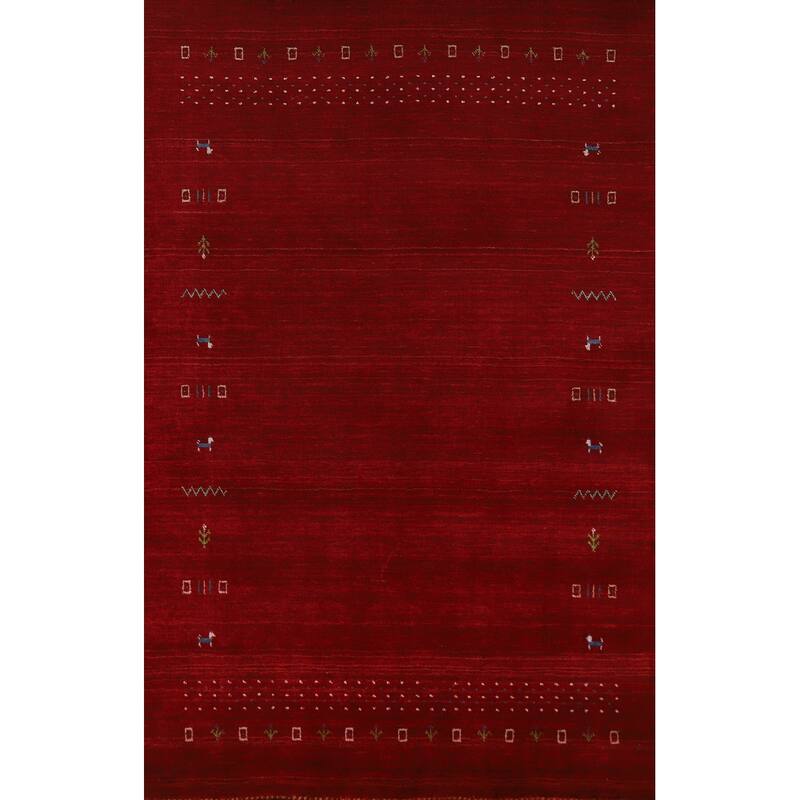 Hand Knotted Oriental 100% Wool Carpet Tribal Animal Pictorial Red Gabbeh Area Rug - 7' 6'' X 5' 0''