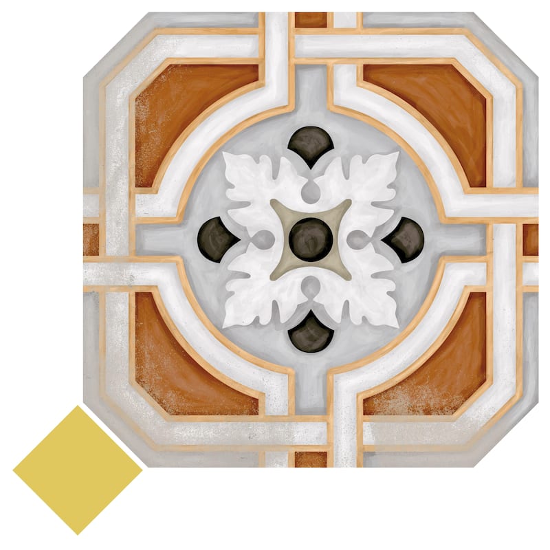 Merola Tile Vaudeville Octagon Deco Zimmer with Taco Lima 7-7/8" x 7-7/8" Porcelain Floor and Wall Tile