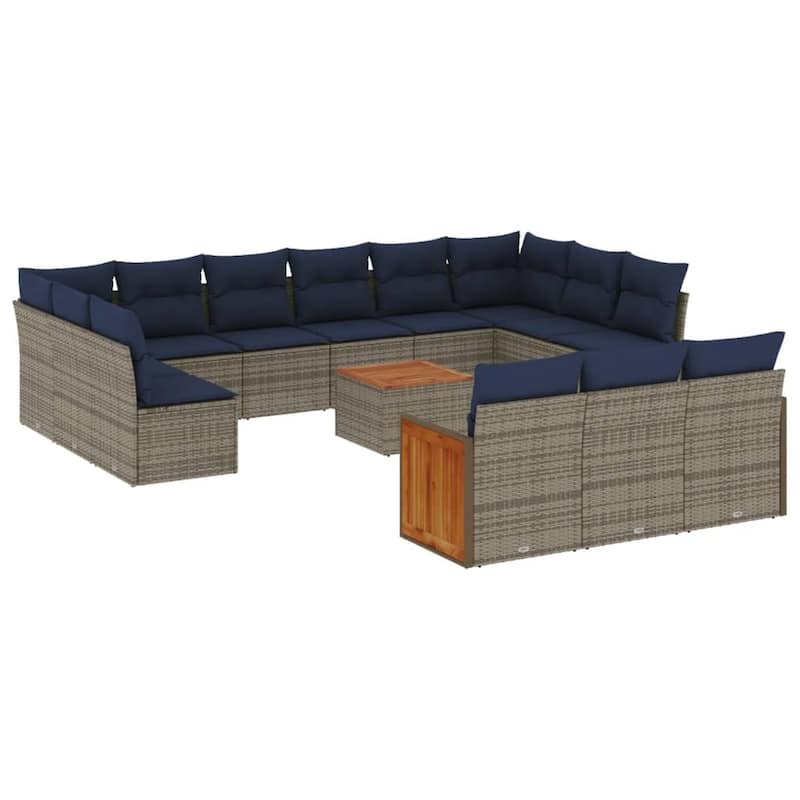 vidaXL 13/14/16 Piece Patio Sofa Set with Cushions Black/Gray Poly Rattan - 21.7 x 24.4 x 27.2