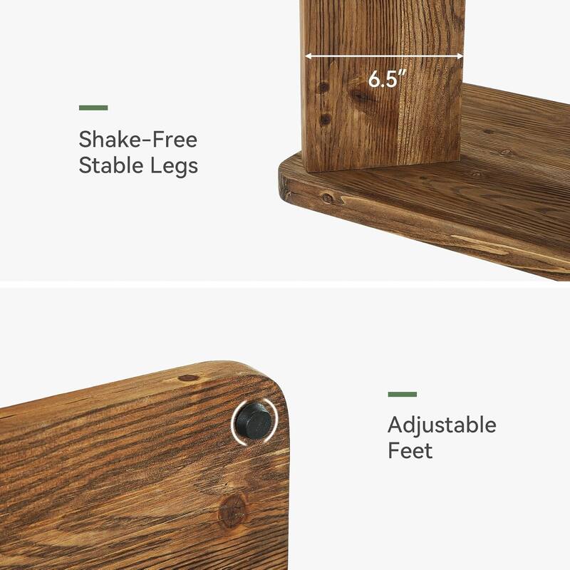 Solid Wood C-Shaped Side Table with Book Groove & Holder, Farmhouse Wooden End Table