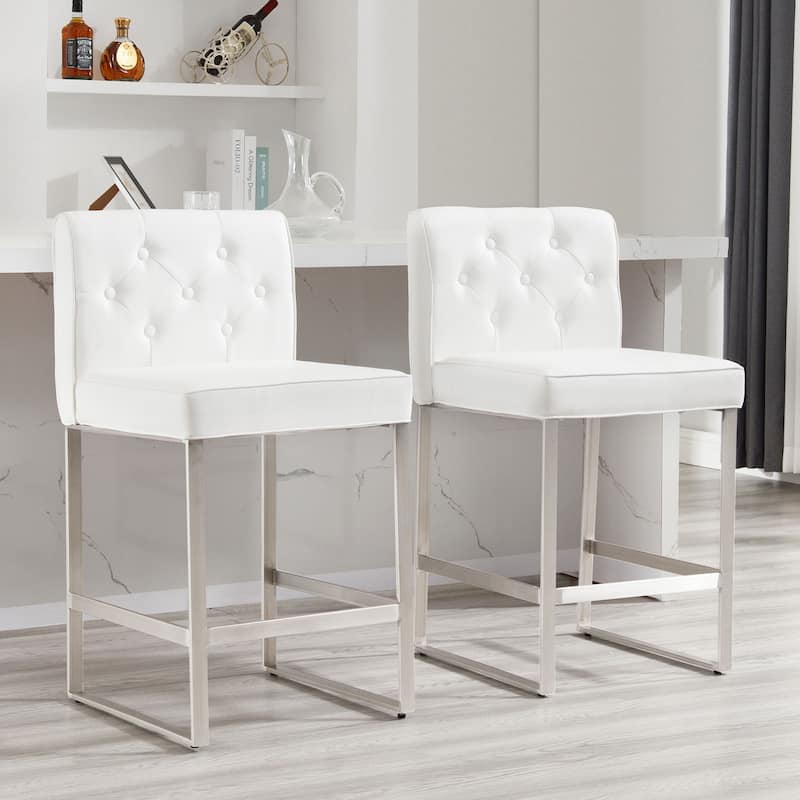 25" Faux Leather Upholstered Counter Height Bar Stools - 36.6"H x 18.9"W x 20.3"D