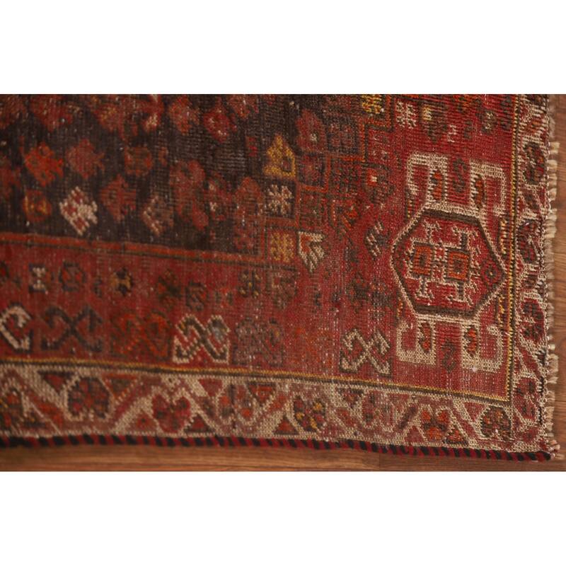 Vegetable Dye Red Shiraz Persian Antique Area Rug Handmade Wool Carpet - 3'3"x 4'11"