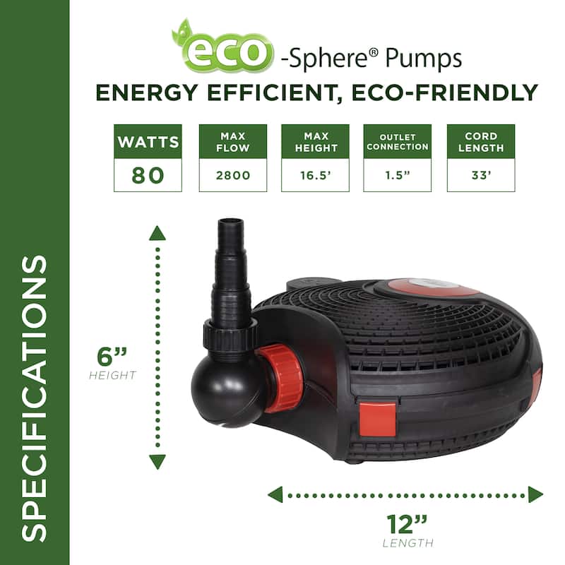 Alpine Corporation Eco-Sphere® Energy-Saving Pond Pump with Controller and 33-ft. Cord