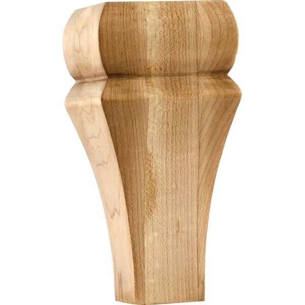 slide 1 of 1, Hardware Resources Bun Foot with Decorative Styling, 6"H x 3" Square Natural Hard Maple