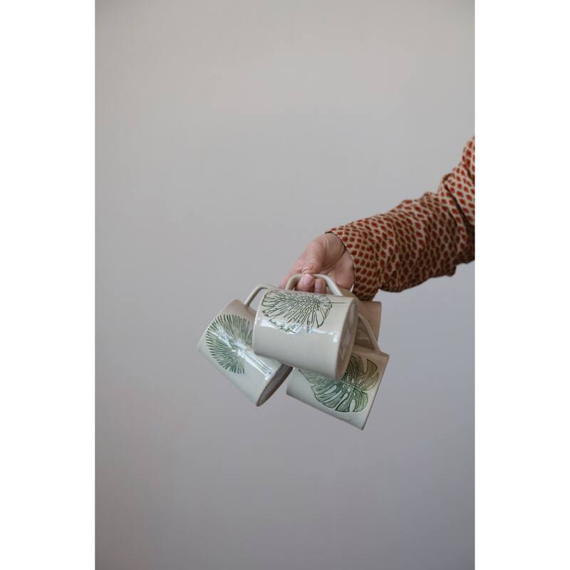 Stoneware Mug with Debossed Leaf - 5.3"L x 3.9"W x 4.1"H