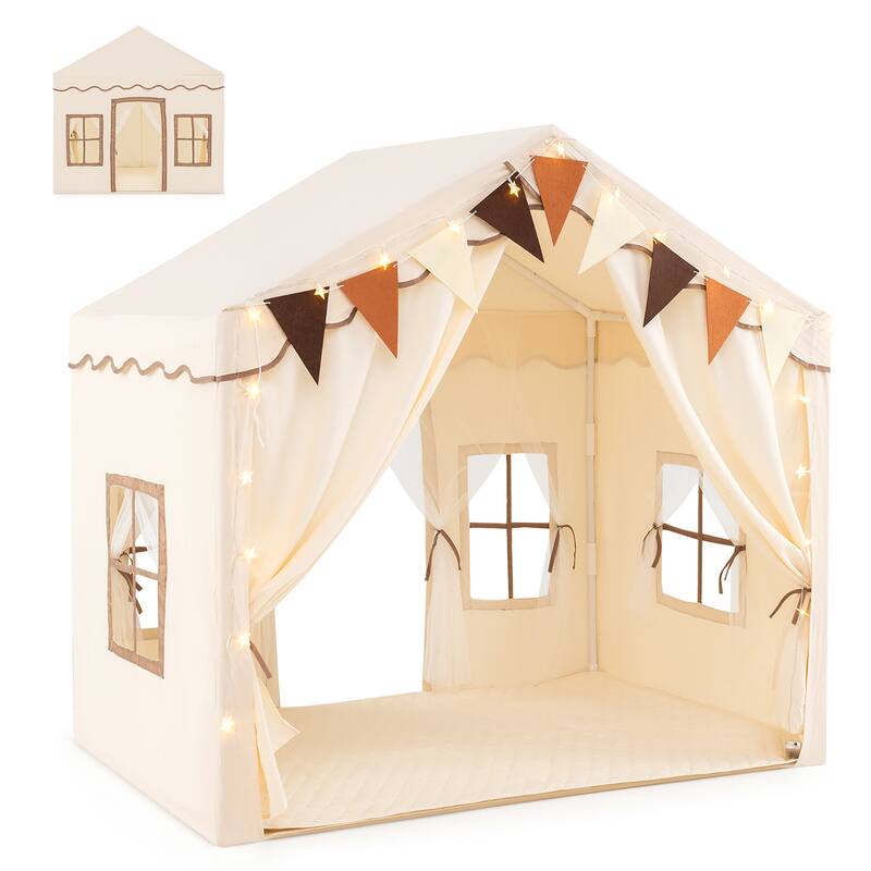 Gymax 3-4 Kids Large Play Tent House w/ 2 Opening Doors Star Lights &