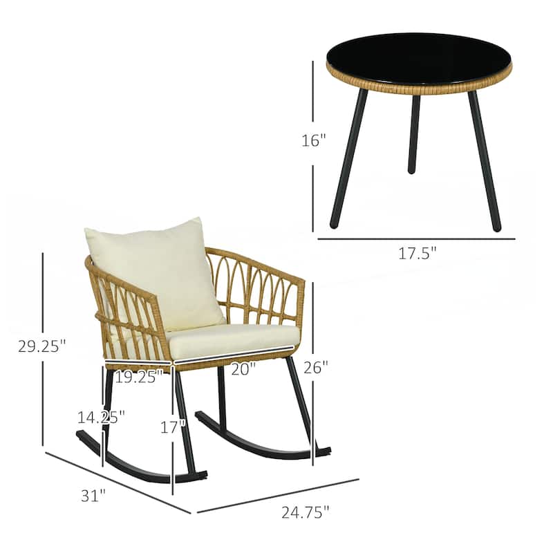 3 Piece Bistro Set with Cushions - Cream White
