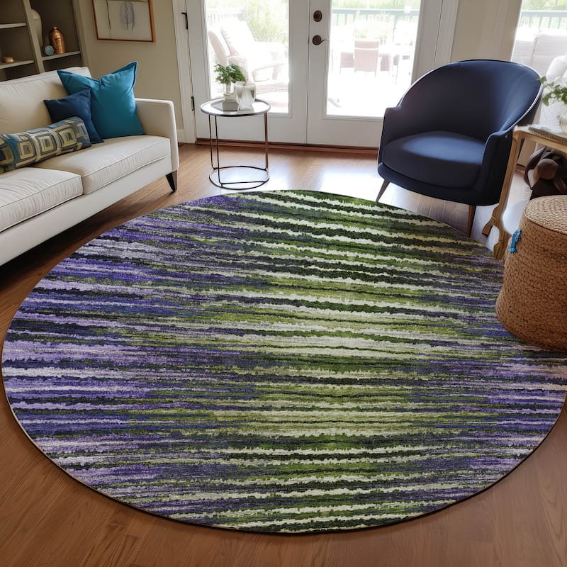 Machine Washable Indoor/ Outdoor Chantille Jagged Stripes Rug - Purple - 8' x 8'