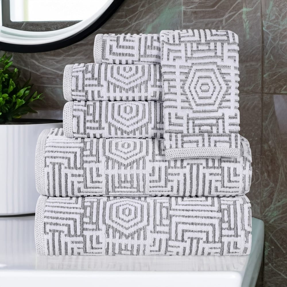 Superior Jasper Cotton Modern Jacquard Soft 6 Piece Bathroom Towel Set