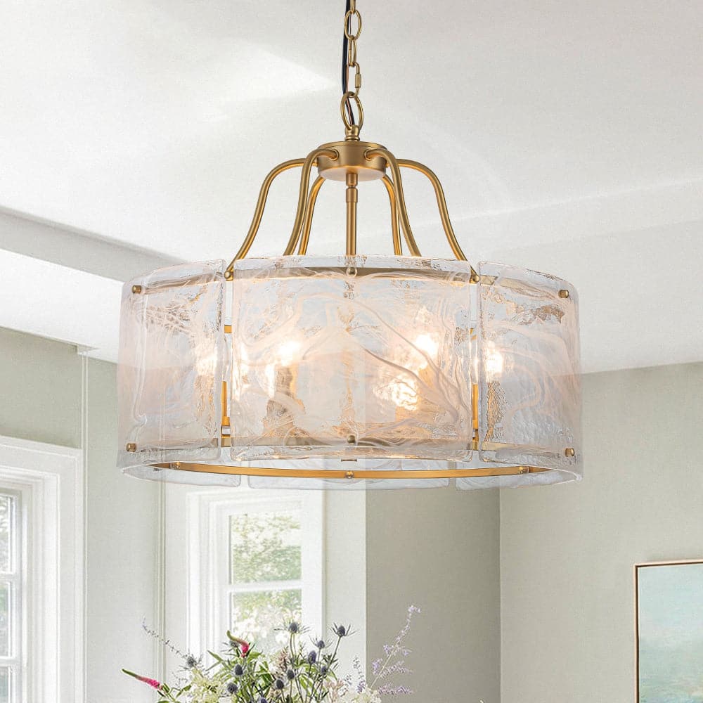 Modern 6-Light Clear Rippled Glass Lantern Pendant For Kitchen Island