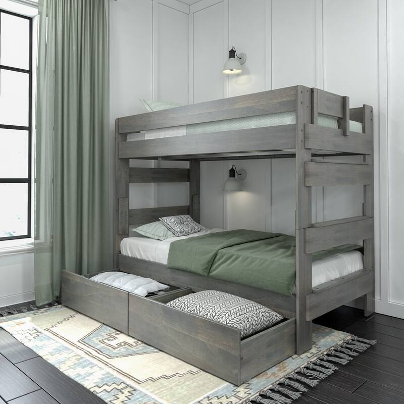 Max and Lily Farmhouse Twin over Twin Bunk Bed with Storage Drawers