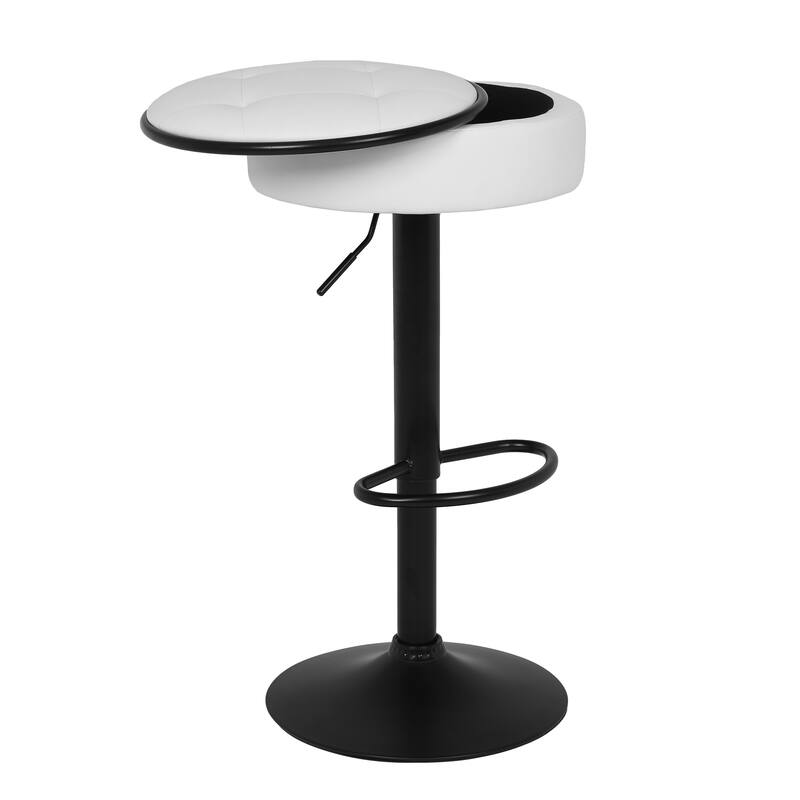 Round Storage Bar Stool Set of 2, Swivel Counter Height Chairs with Metal Frame, Faux Leather Armless Bar Chair
