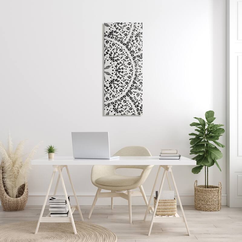 Stupell Boho Fractal Pattern Study Vintage Style Distressed Botanicals Canvas Wall Art - Black