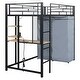 preview thumbnail 69 of 78, Full Size Metal Loft Bed with Workstation Desk, Built-In Shelves, LED Light Strip, Power Outlet & Hanging Wardrobe Storage