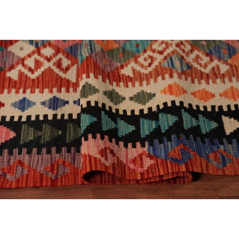 Orange Geometric Kilim Oriental Area Rug Wool Carpet - 8'5"x 11'4"