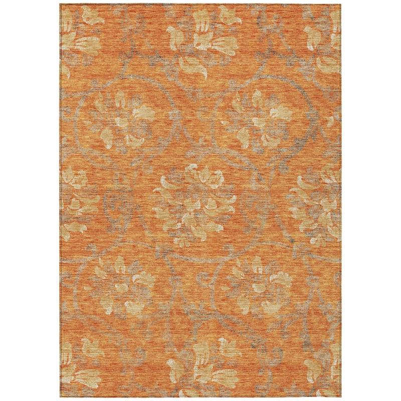 Machine Washable Indoor/ Outdoor Chantille Scroll Floral Rug