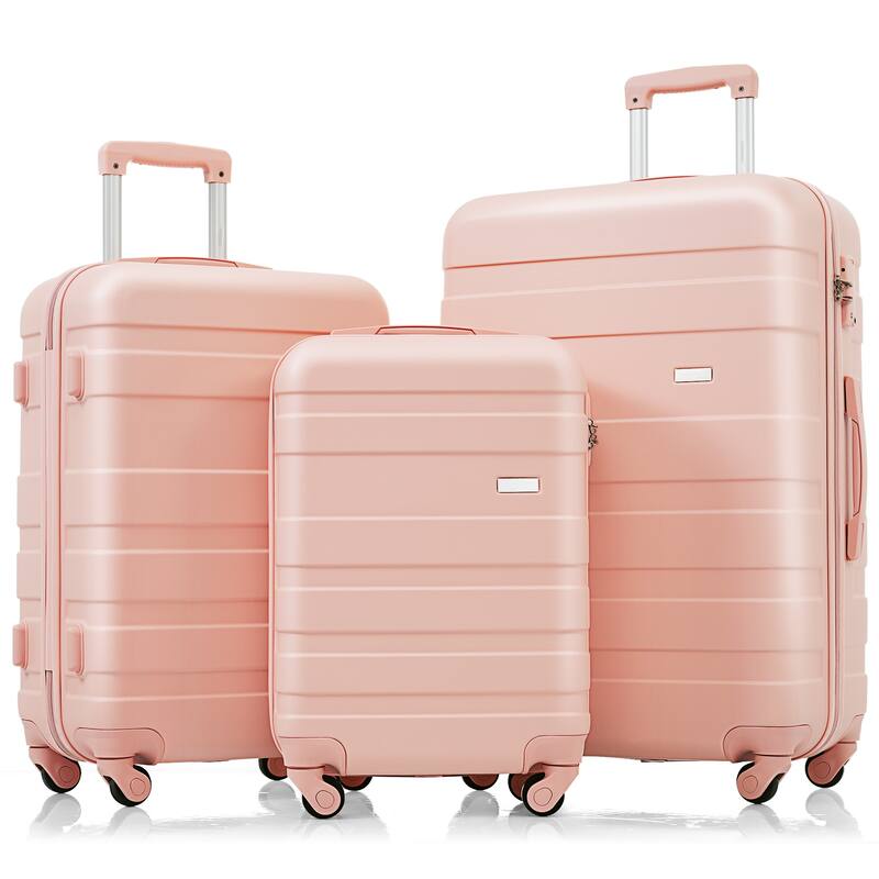 3-Piece, 20, 24, 28-Inch Modern Hard Shell Luggage with TSA Lock and Spinner Wheels, for Boarding Travel, Pink - Pink
