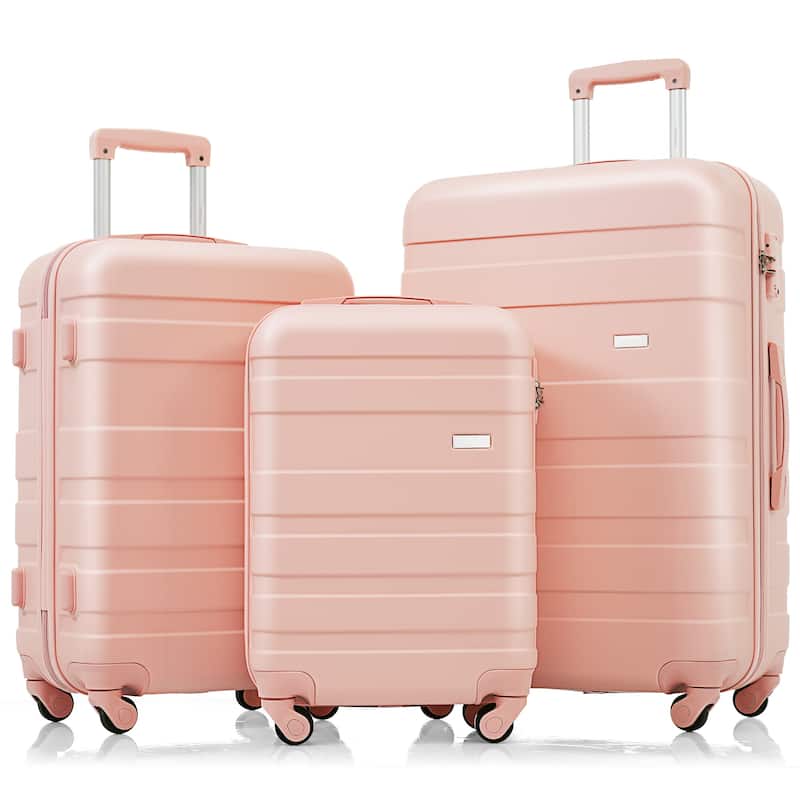 Luggage Sets New Model ABS Hardshell 3pcs Clearance Luggage Hardside Lightweight Durable Suitcase sets Spinner Wheels Suitcase - Pink