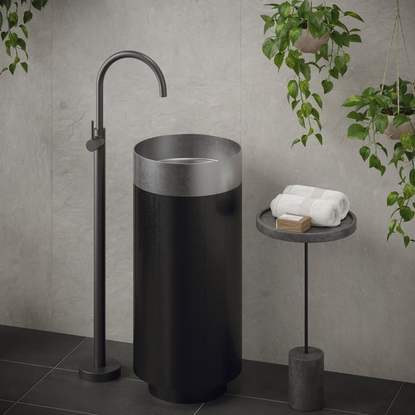 slide 2 of 15, Karran Cinox Stainless Steel Round Pedestal Sink