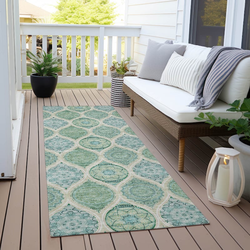 Machine Washable Indoor/ Outdoor Boho Mosaic Chantille Rug - Sage - 2'3" x 7'6"