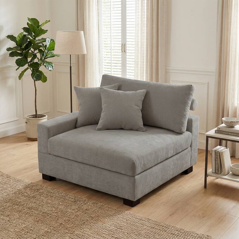 Plush Chenille Single Modular Sectional Sofa Chaise with Pillows