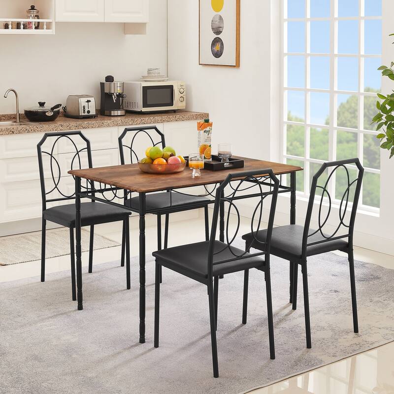VECELO Industrial 5-Piece Dining Table Set, Table and Chairs Sets ( Set of 5)