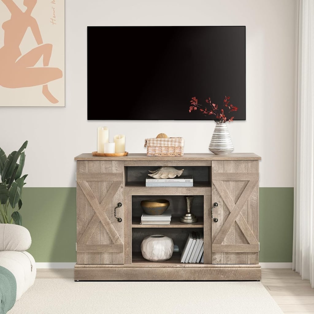 Roomfitters Farmhouse Classic Media TV Stand, Entertainment Console with 18" Electric Fireplace Insert