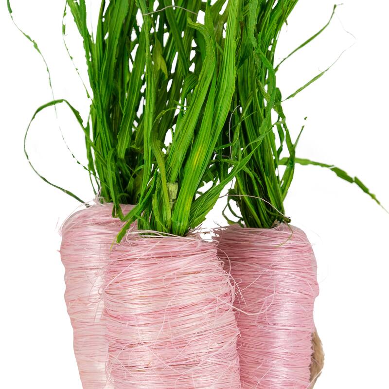 Straw Carrot Easter Decorations - 9"- Pink and Green - Set of 3