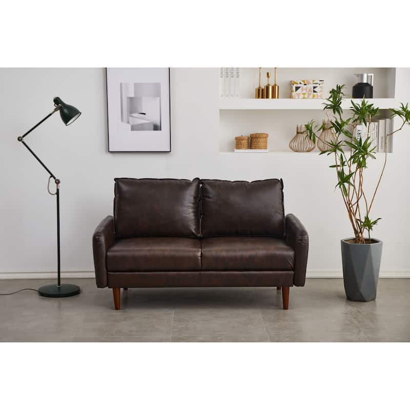 Faux leather 58'' Square Arm Loveseat - Brown