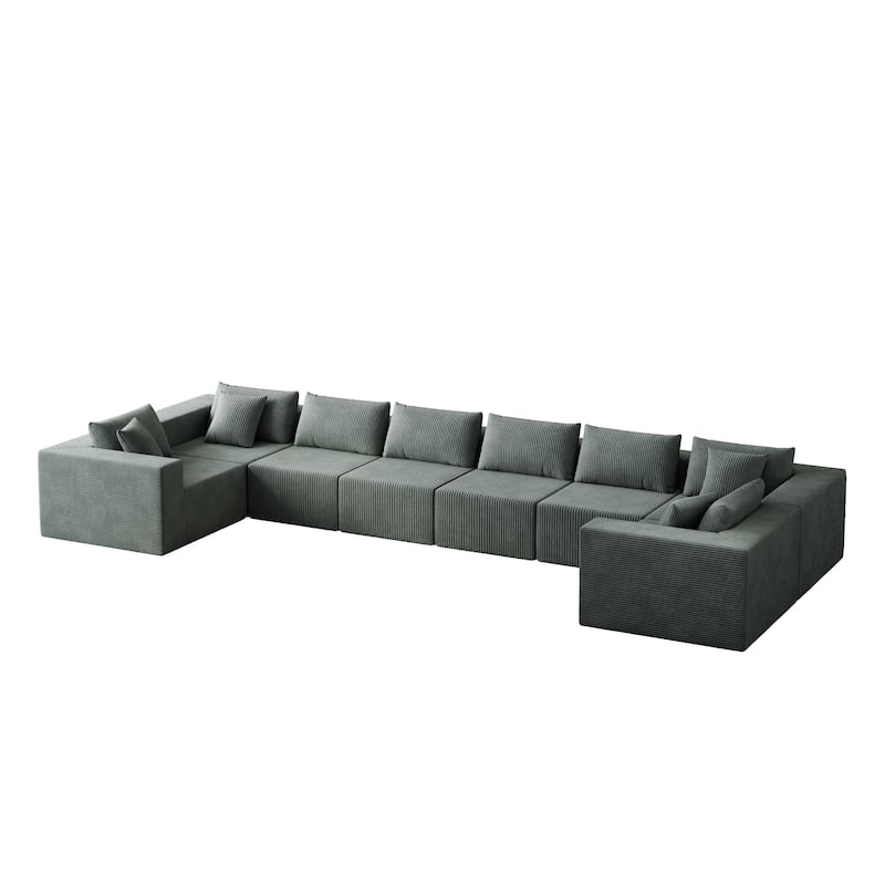 Roomfitters 188" Minimalist Corduroy Modular L-Shaped Sectional Sofa, Free Combination Floor Couch with Pillows