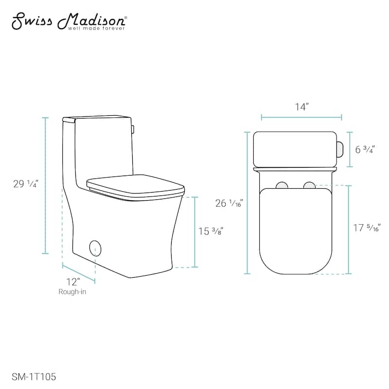 Concorde One Piece Square Right Side Flush Handle Toilet 1.28 gpf