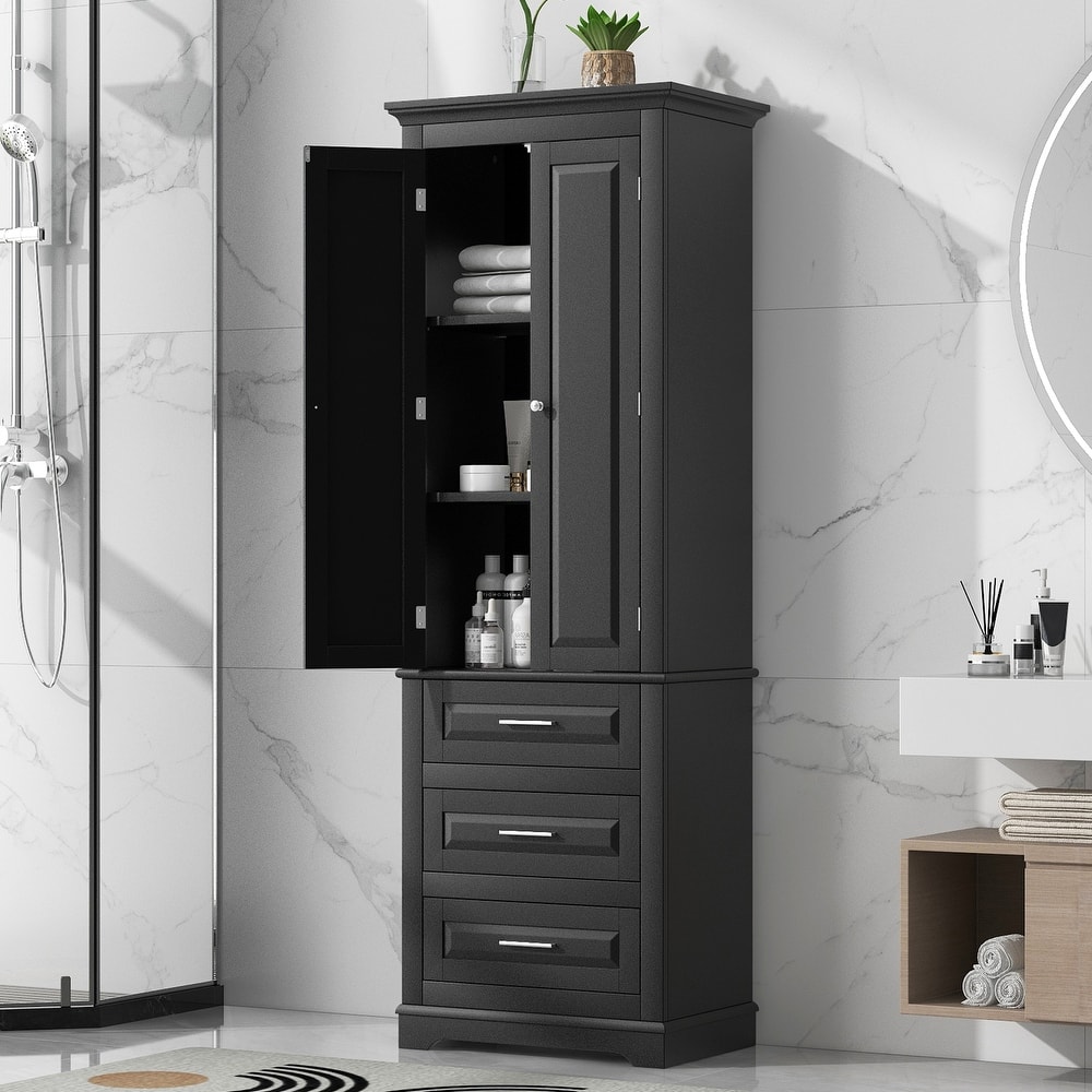 Tall Storage Cabinet with 3 Drawers, Bathroom & Office Organizer with Adjustable Shelves