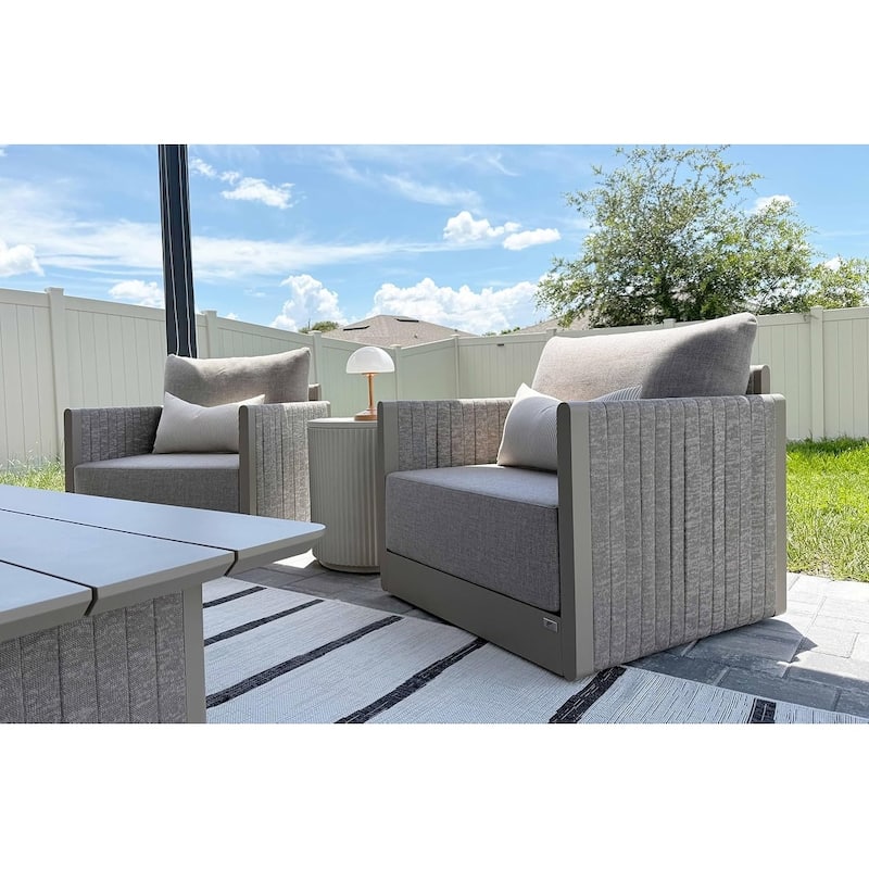 PURPLE LEAF Santorini 4-13 Piece Khaki Sofa with Ottoman and Cushion for Poolside Garden Couch Outdoor Patio Conversation Sets