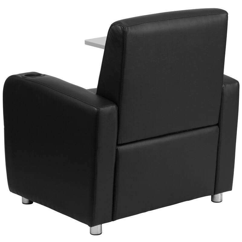 LeatherSoft Guest Chair with Tablet Arm, Front Wheel Casters and Cup Holder