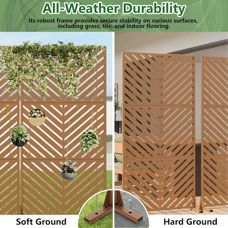 Outdoor Privacy Screen 2-Panel Chevron Metal Privacy Fence with Wind-Resistant Base Durable Decorative Divider