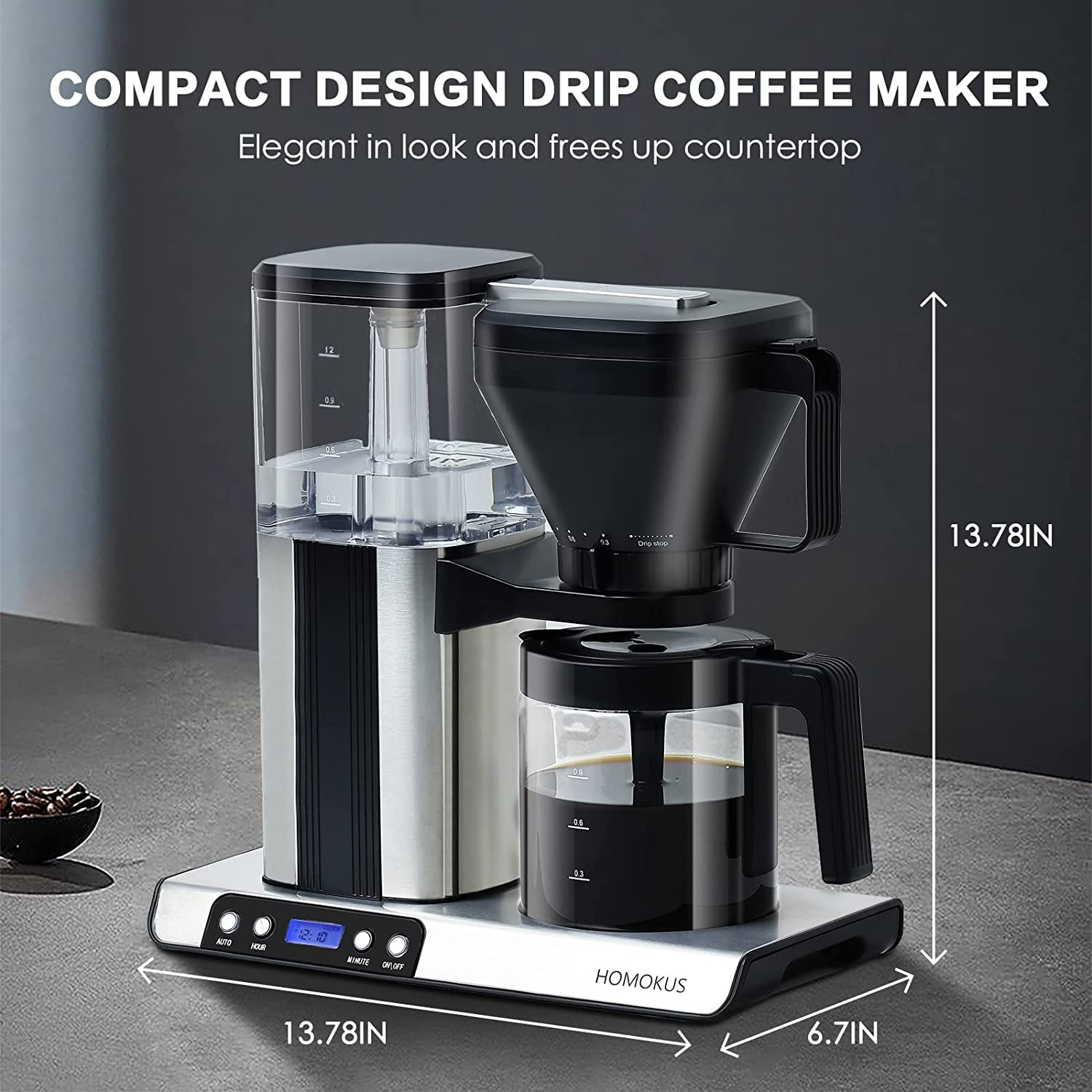 8 Cup Drip Coffee Maker - Stainless Steel Coffee Maker - Programmable Coffee Maker with Timer - As Picture
