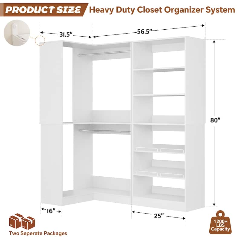 Cimly Set of 2 Corner Closet System, Freestanding Closet Organizer with Hanging Rods and Tower Shelves