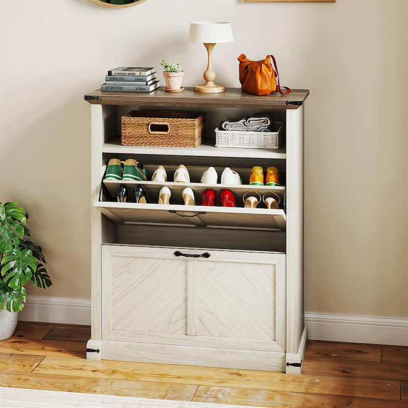 Moasis 2 Flip Drawers Shoe Storage Cabinet with Shelves for Entryway Hallway
