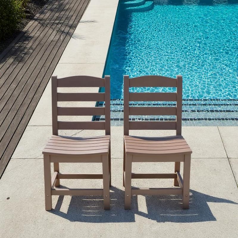 Armless Outdoor Chairs - HDPE Material Set of 2, Weather Resistant - Antique Dark Oak