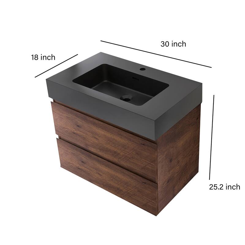 Floating Bathroom Vanity with Black Solid Surface Top