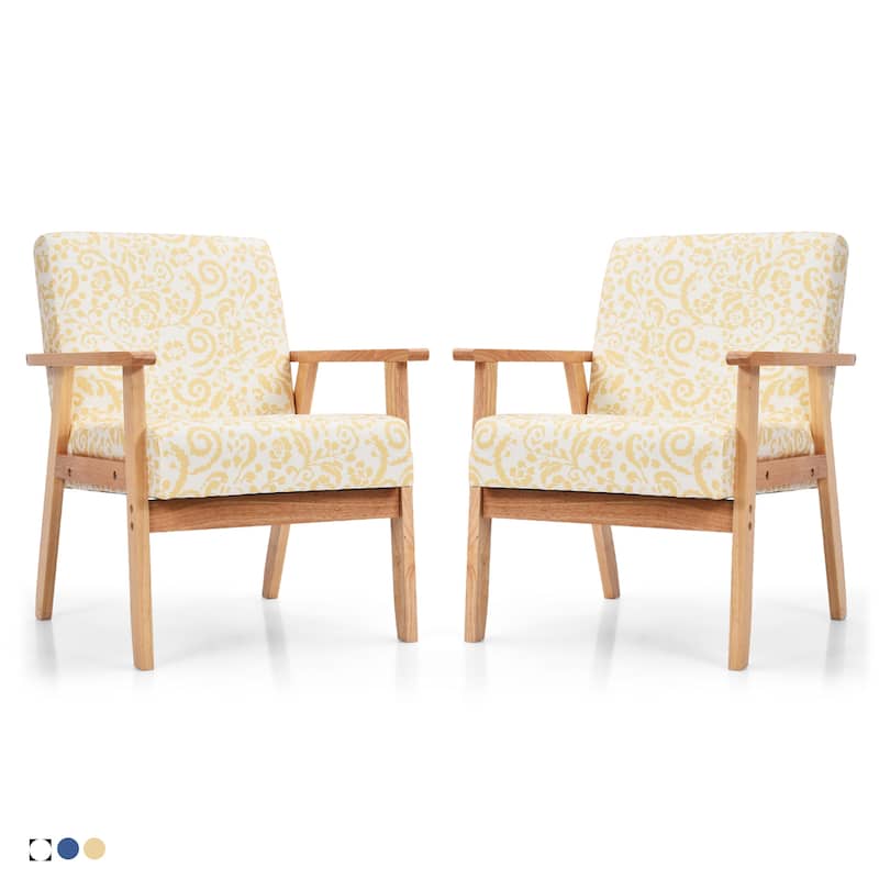Gymax 2PCS Accent Armchair Upholstered Chair Home Office w/ Wooden - 25'' x 26.5'' x 32''
