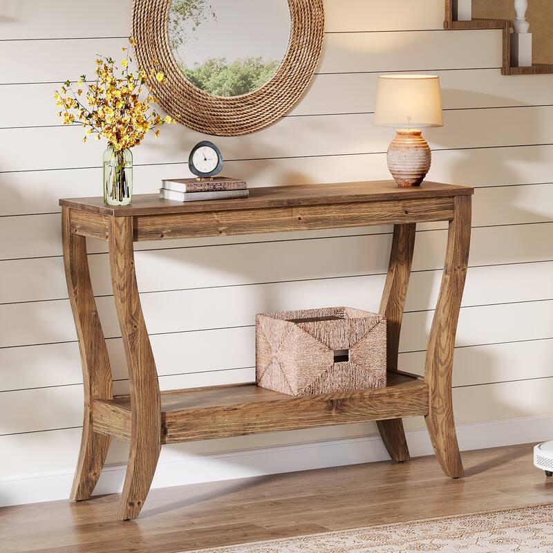 Solid Wood Console Table with Storage, Entryway Table with Shelf, Wooden Sofa Table for Living Room, Hallway, Foyer