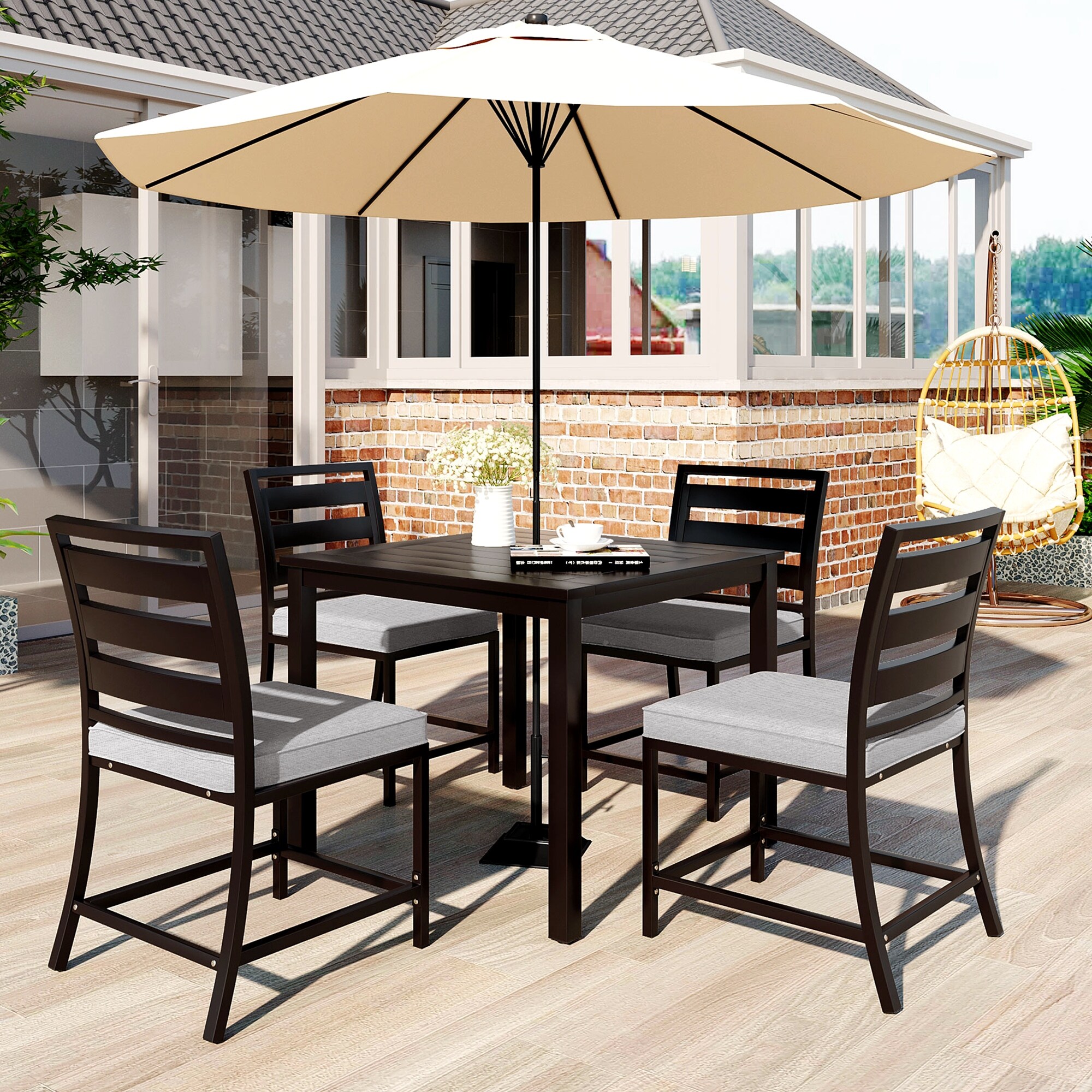 Outdoor four person dining table and chairs are suitable for