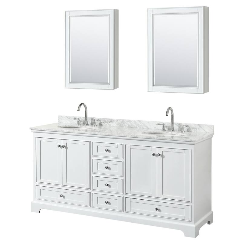 Wyndham Collection Deborah 72" Free Standing Double Vanity Set with - White / White Carrara Marble Top / Polished Chrome