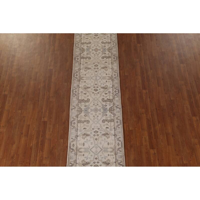 Ivory / Beige Oushak Oriental Runner Rug Handmade Wool Carpet - 2'7"x 11'10"
