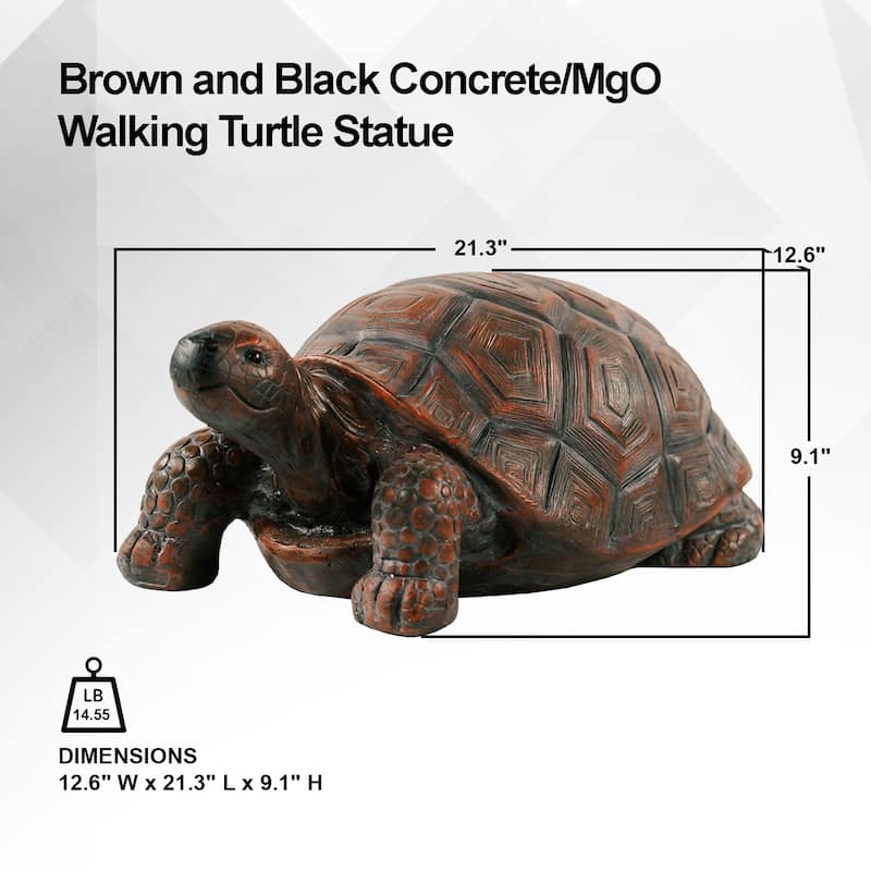 XBrand Brown and Black Concrete/MgO Walking Turtle Statue, Indoor or Outdoor Décor, Garden Décor, Turtle Statuary
